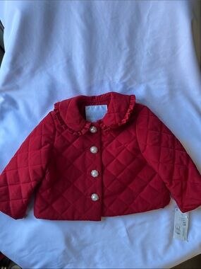 Edgehill Collection Red Quilted Puffer Jacket with Pearl Buttons